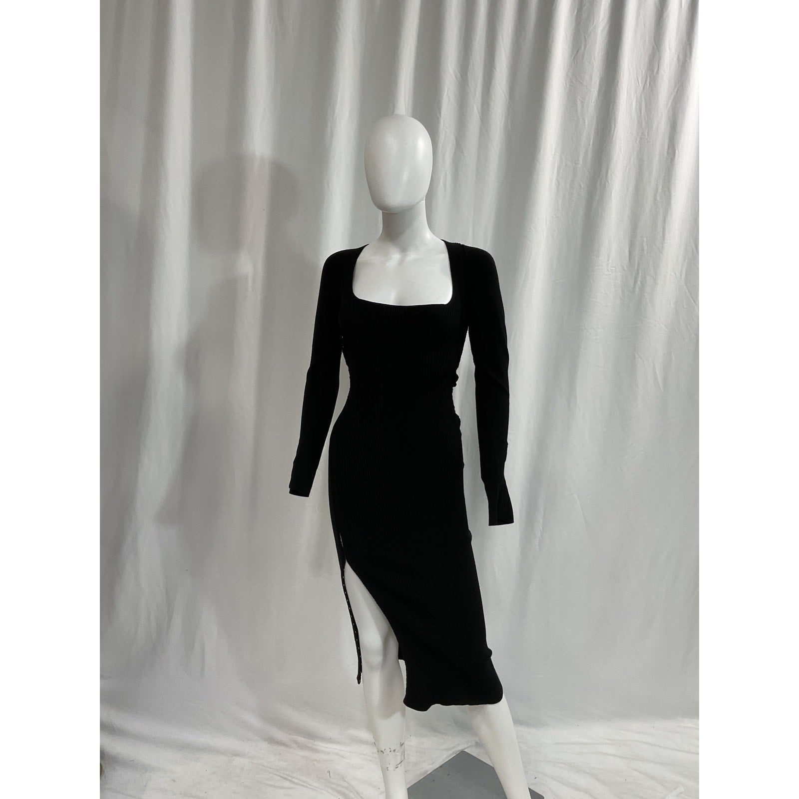 Anna October 'Collette' Black Knitted Midi Dress Size XS