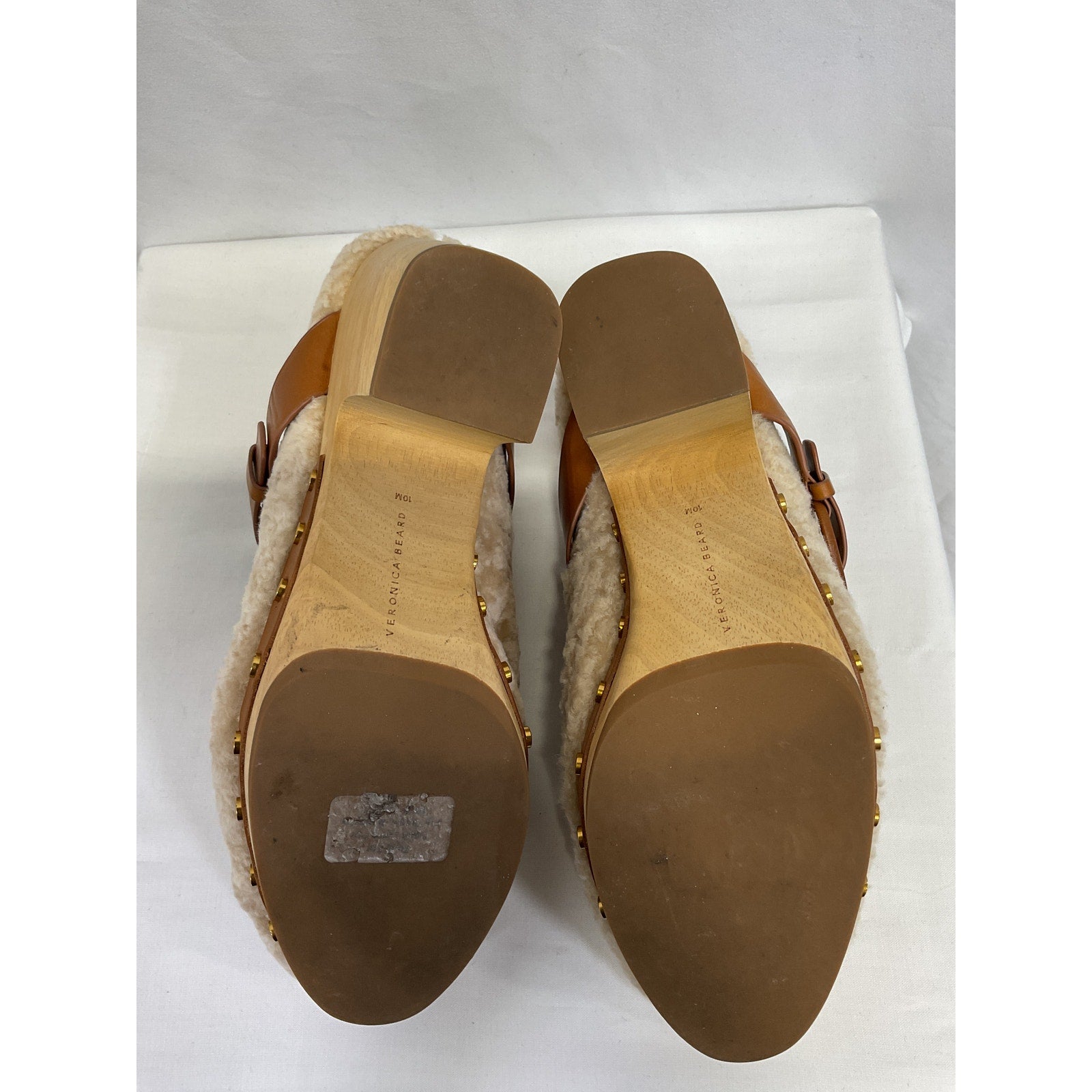 Veronica Beard 'Dacey Shearling' Beige Mules Size 10