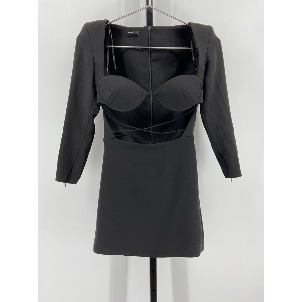 Alex Perry Parks Black Poly Sweetheart Cup Wrap Mini Dress Size 4