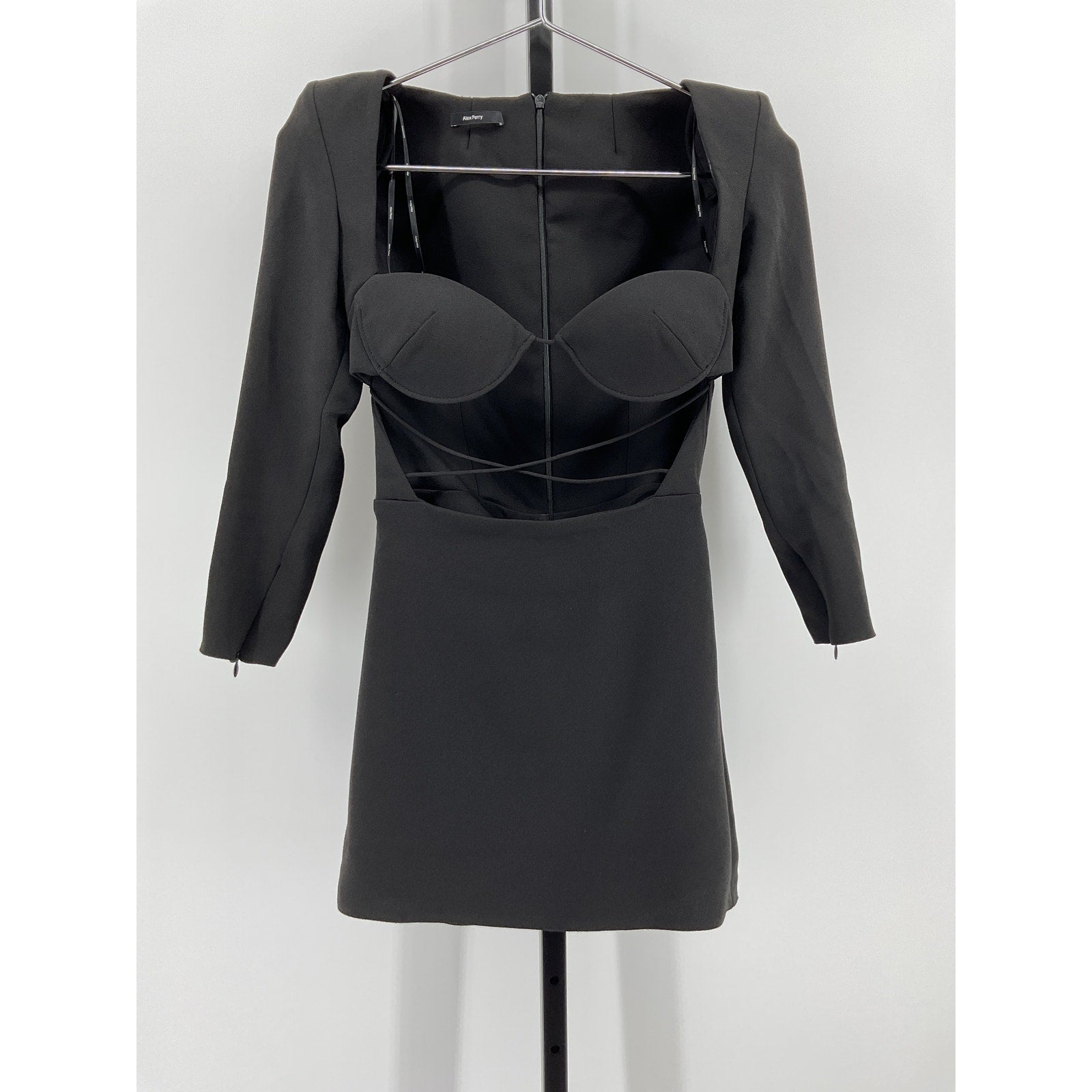 Alex Perry Parks Black Poly Sweetheart Cup Wrap Mini Dress Size 4