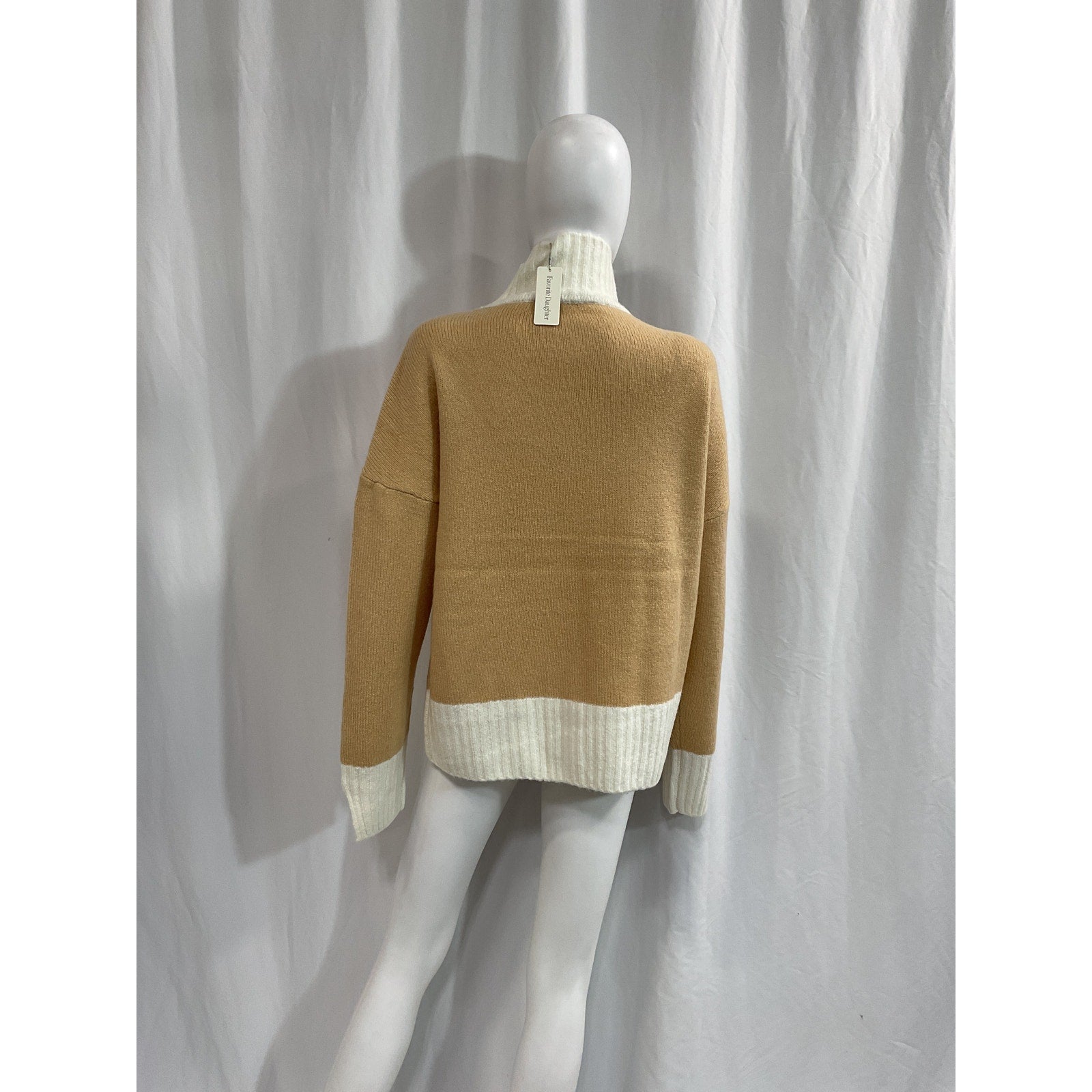 Favorite Daughter 'The Andi' Beige Contrast Rib Turtleneck Wool & Cashmere Blend Sweater Size M - NWT