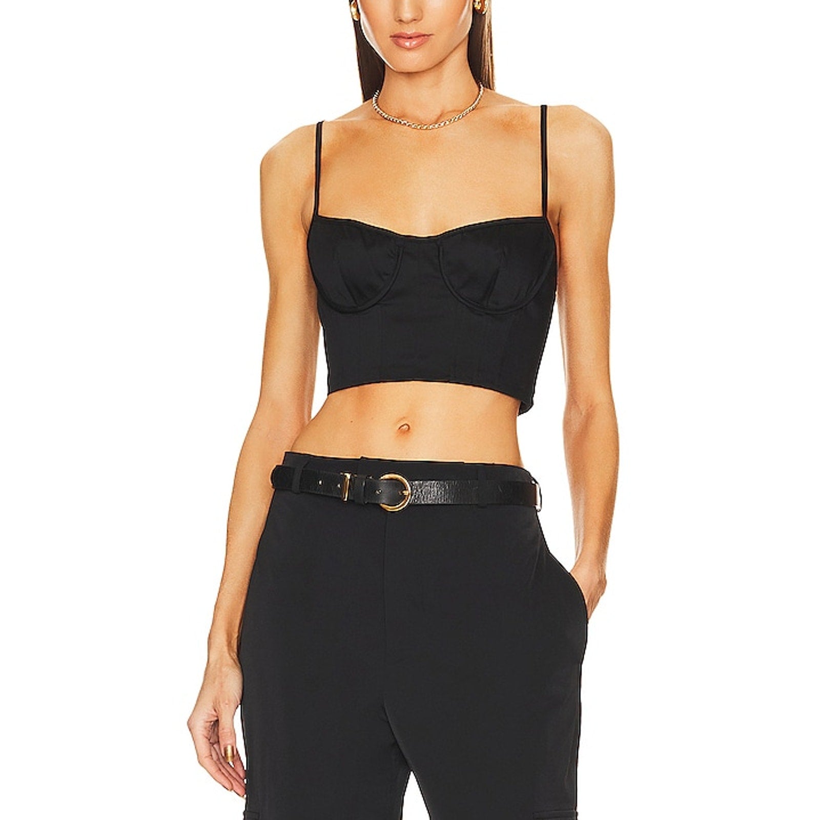 Helsa Stretch Cotton Sateen Black Cotton Bustier Top Size M