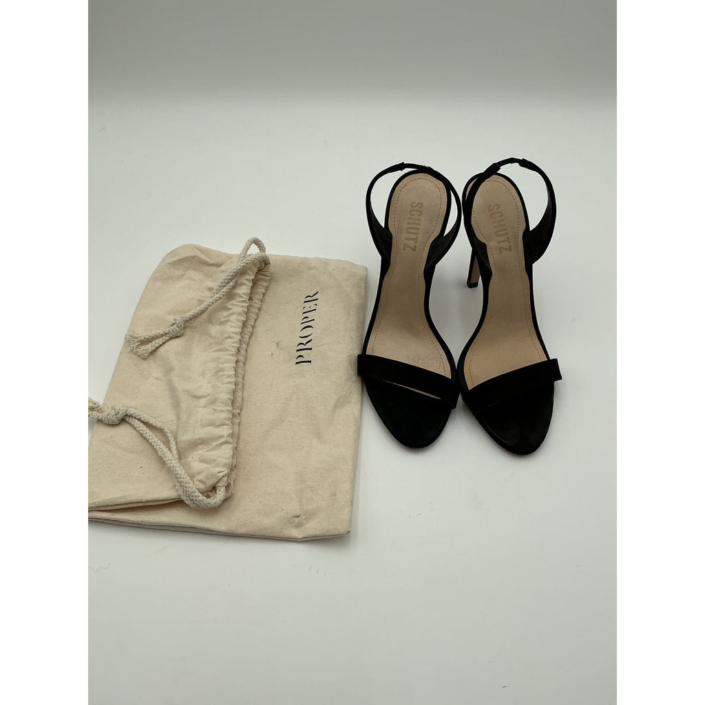 Schutz 'Luriane' Black Suede Leather Heel Size 7