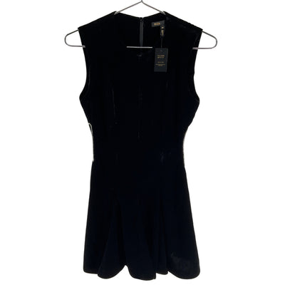 Maje Sleek Black Velvet Mini Dress Size 36 NWT