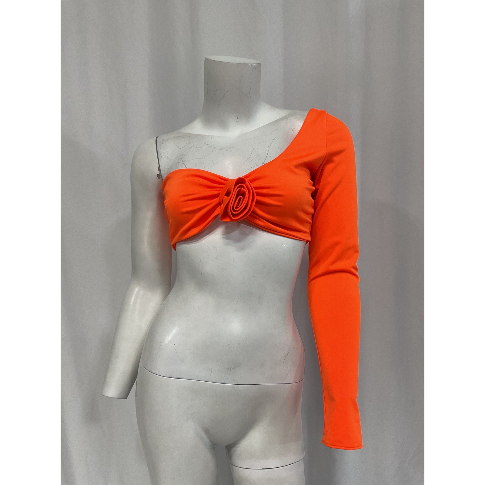 Giuseppe Di Morabito Orange Rosette Detail One Shoulder Crop Top Size 38