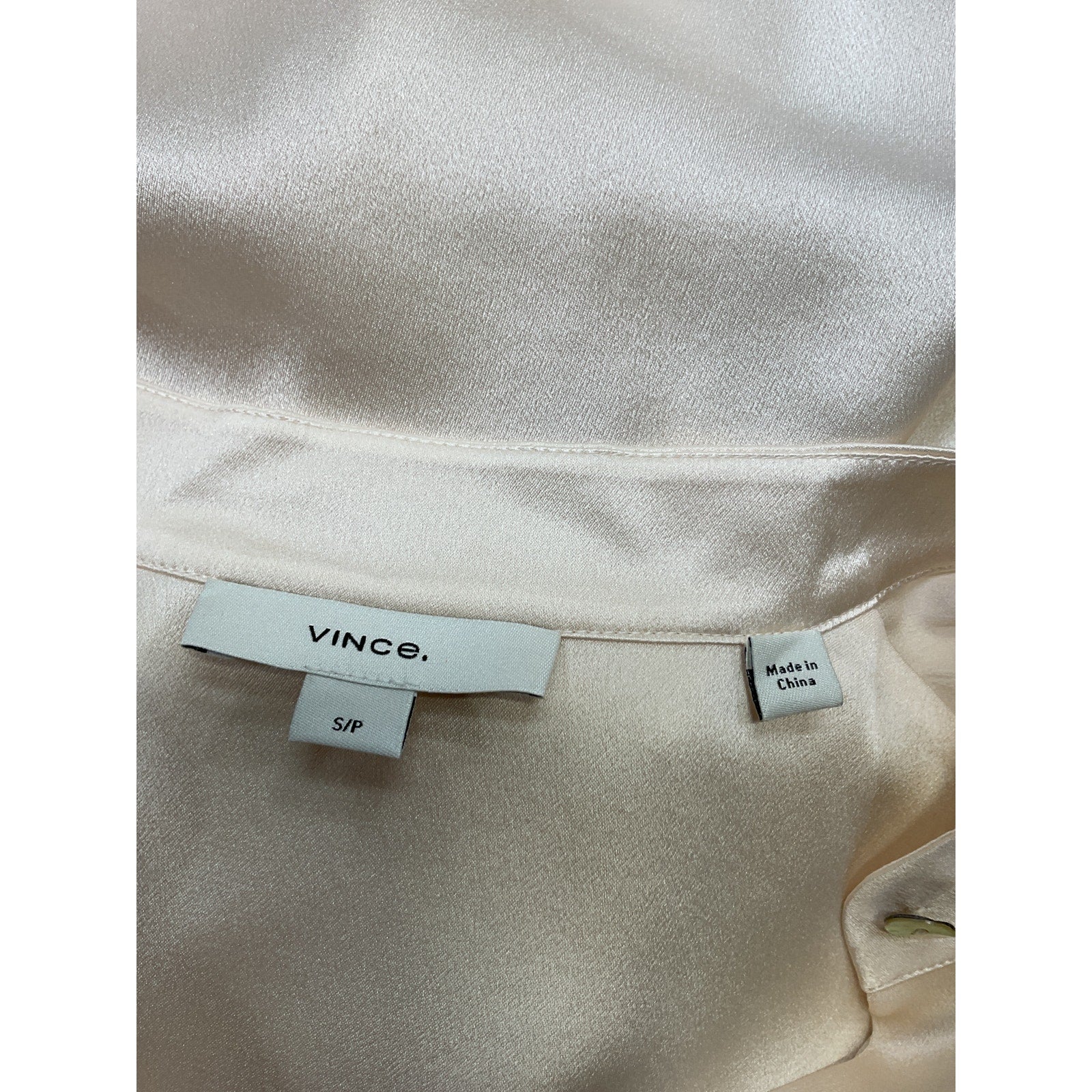 Vince 'Slim' White Fitted Band Collar Silk Blouse Size S