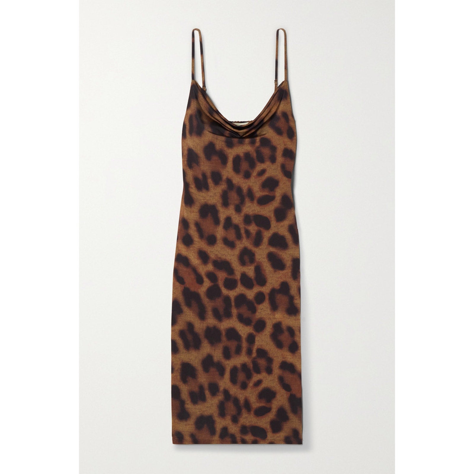 L'Agence 'Tami' Brown Draped Leopard-Print Stretch-Jersey Cowl Neck Midi Dress Size 2