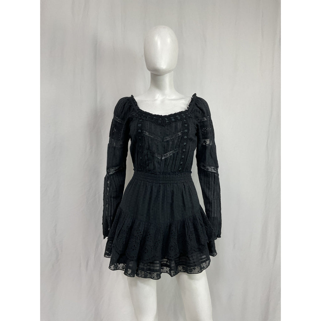 Loveshackfancy 'Sanaya' Black Cotton Mini Dress Size XS