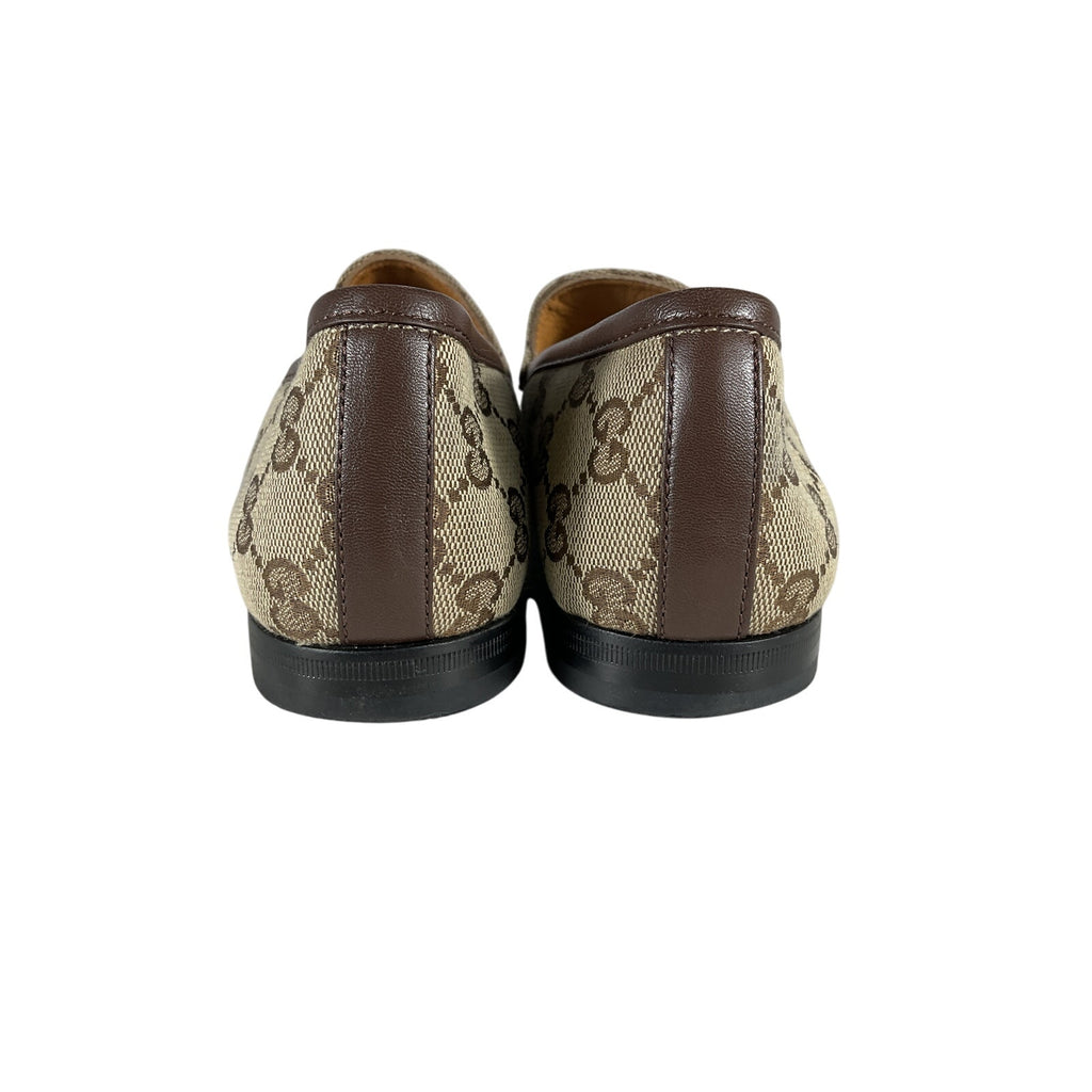 Gucci Jordaan Brown Leather GG Canvas Loafer Size 9