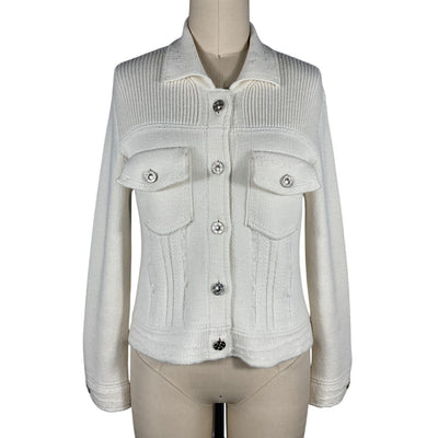 Barrie Ribbed White Buttoned Jacket Size XS