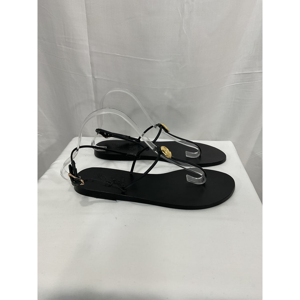Ancient Greek 'Dimitra' Black Embellished Leather Sandals Size 10 - NWT