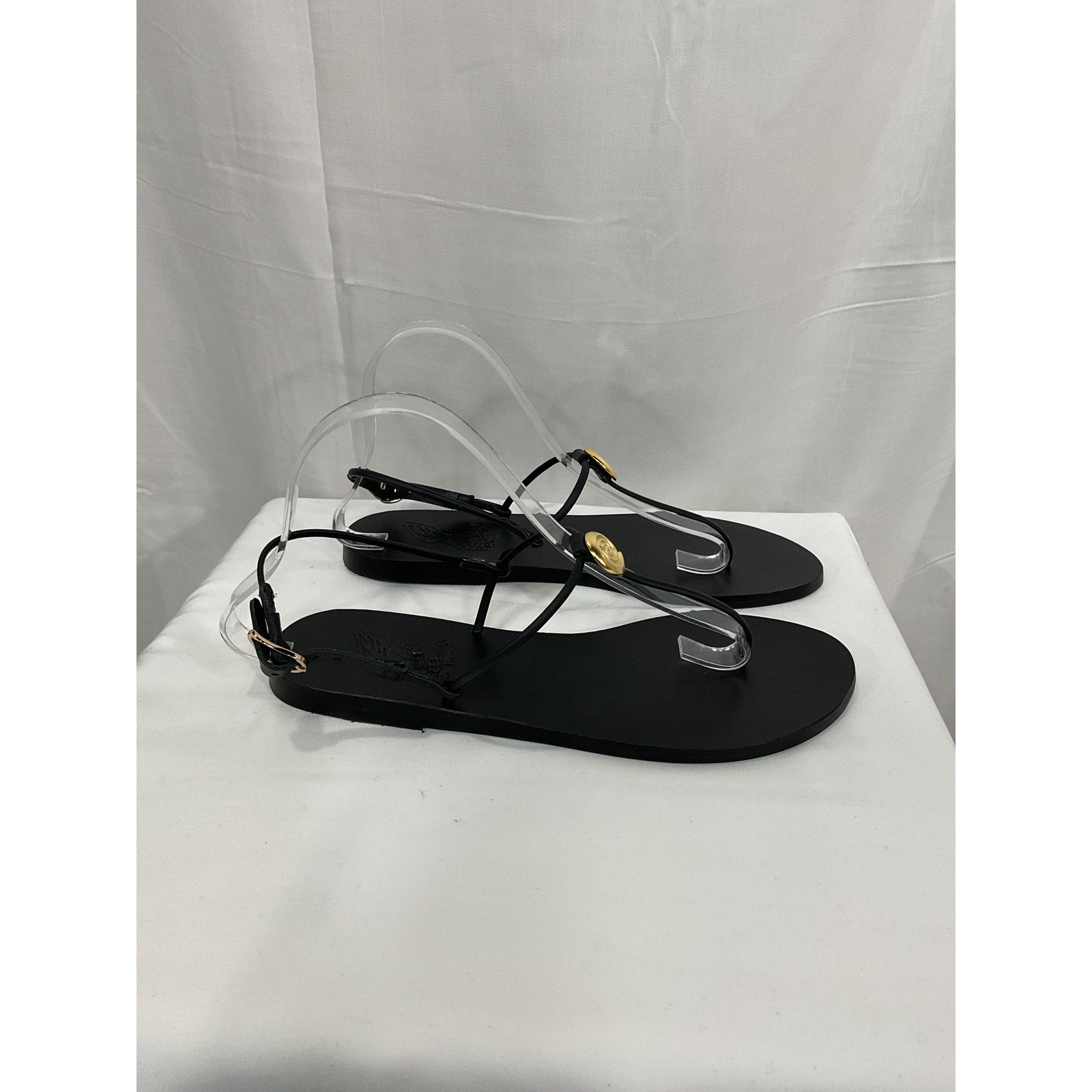 Ancient Greek 'Dimitra' Black Embellished Leather Sandals Size 10 - NWT