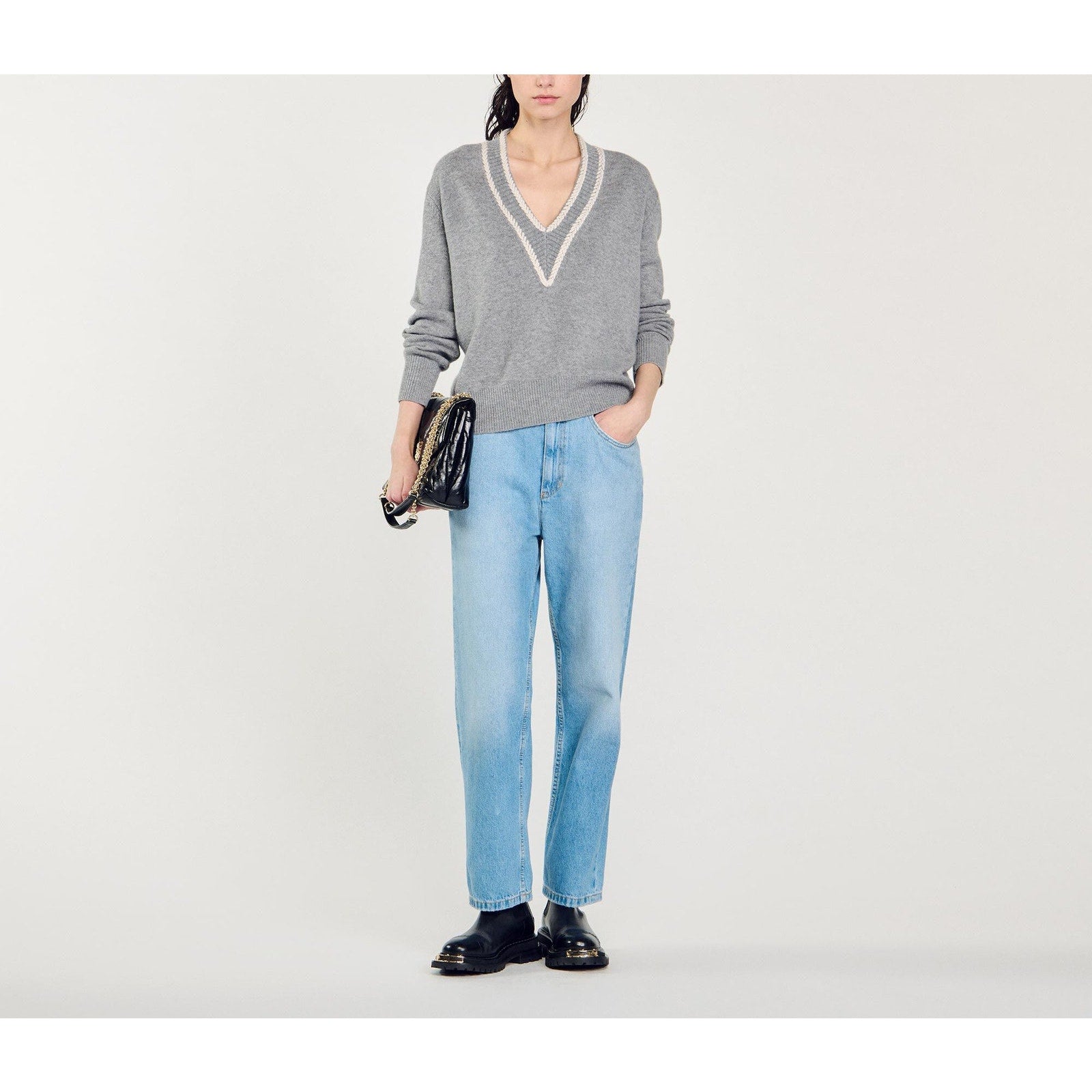Sandro Wool And Cashmere Grey Wool Sweater Size S
