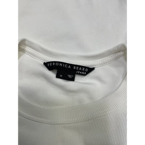 Veronica Beard 'Fawn' White Cotton Mix Media Virago Sleeve Stretch Cotton Top Size M