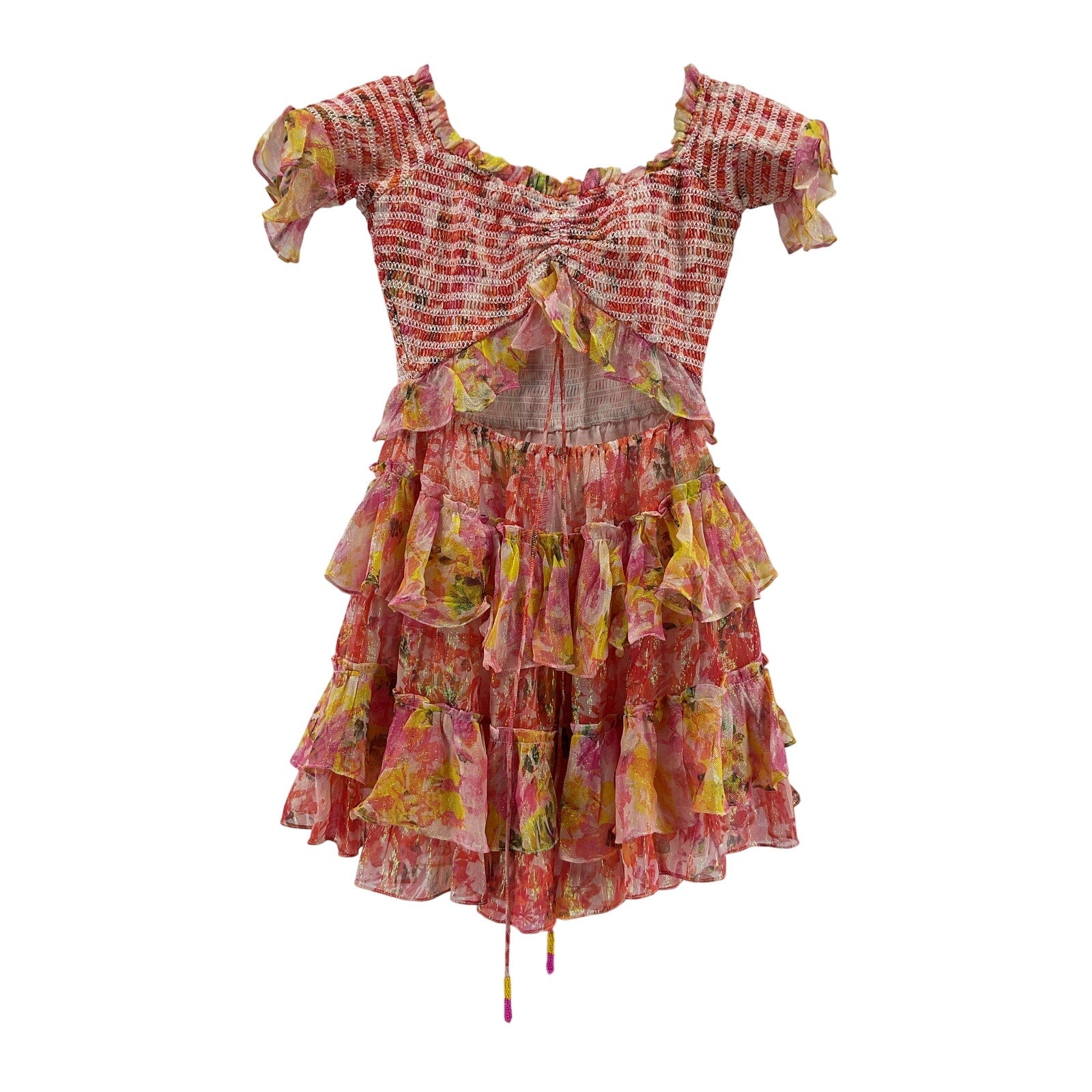 Rococo Sand 'Nesh' Red Viscose Tired Mini Dress Size XS