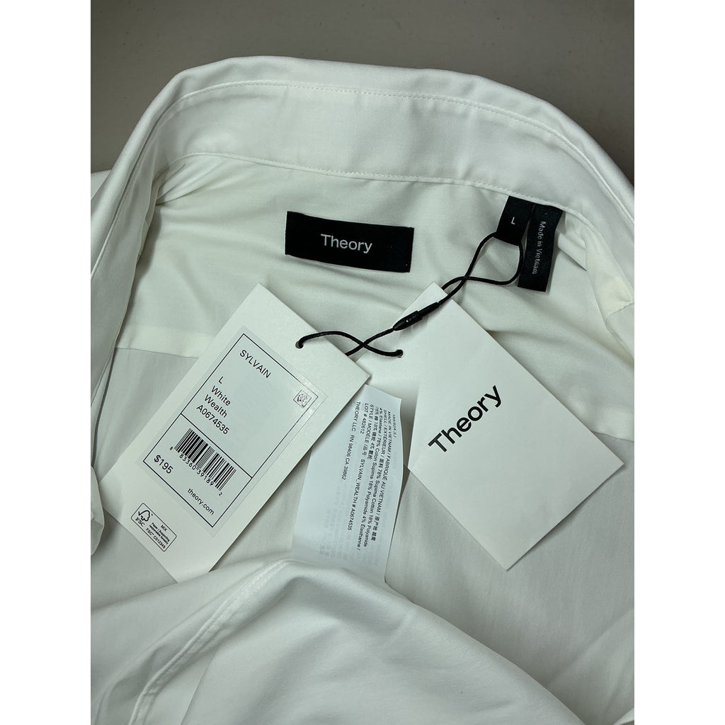 Theory 'Sylvain' White Cotton Tailored-Fit Sport Shirt Size L - NWT
