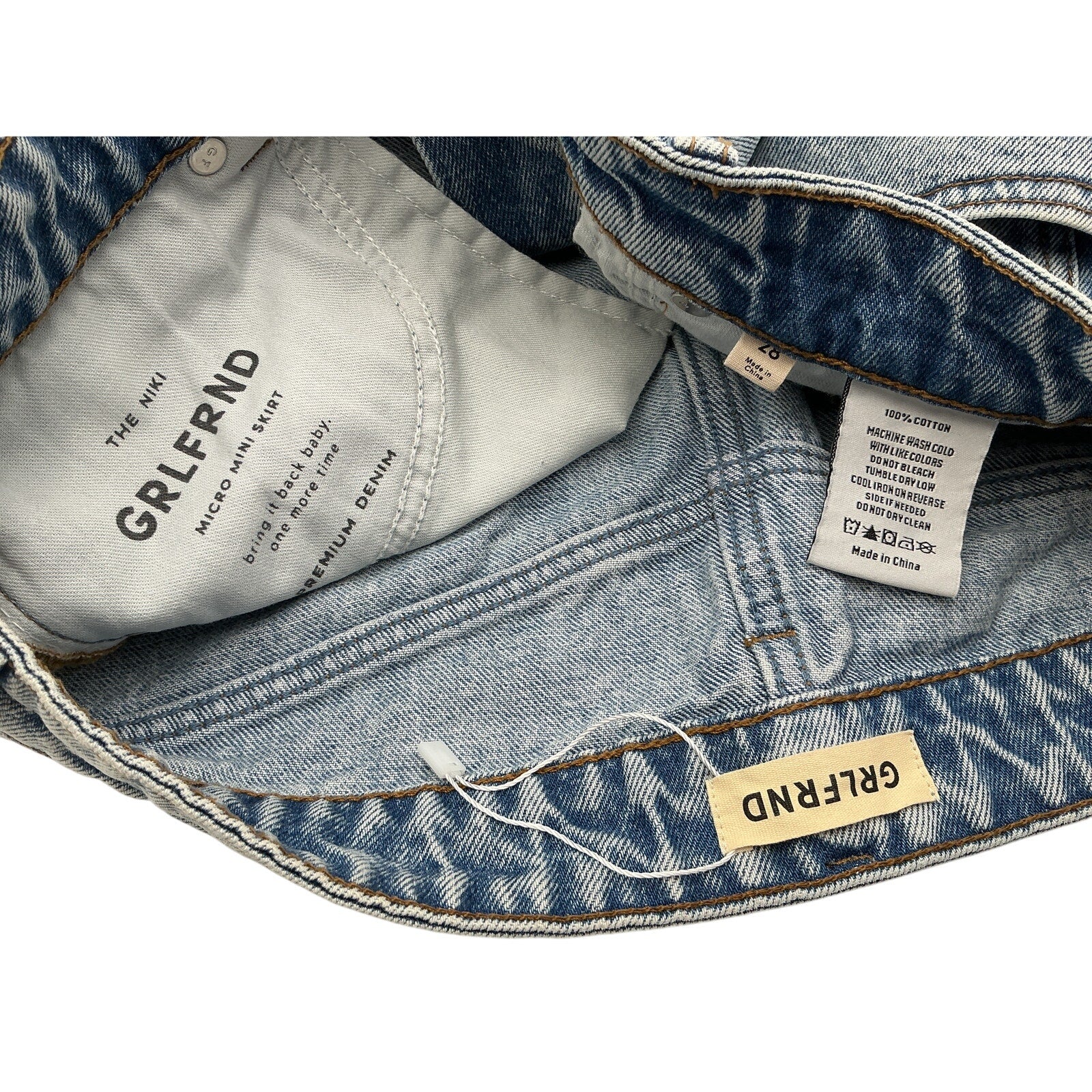 Grlfrnd 'Niki' Blue Cotton Micro Mini Skirt Size 28