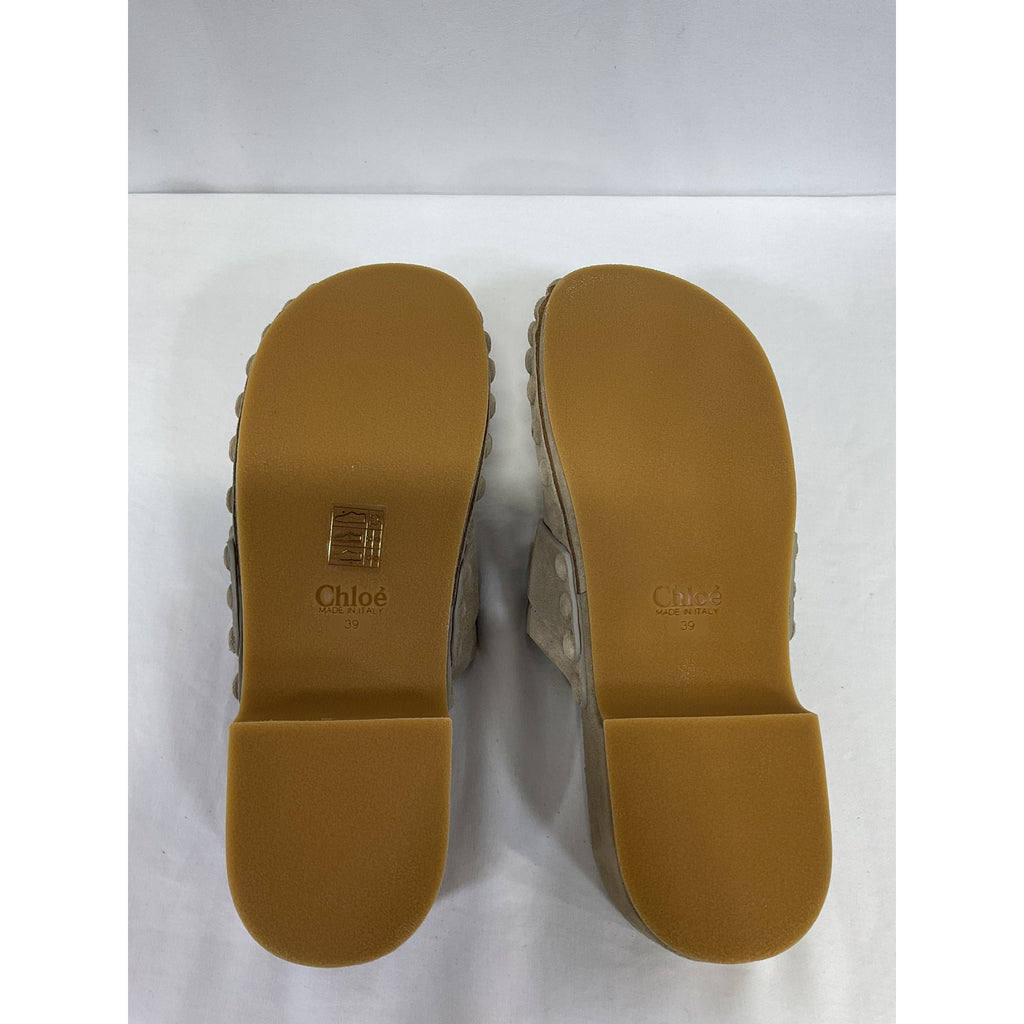 Chlo� 'Joy' Beige Leather Clogs Size 9 - NWT