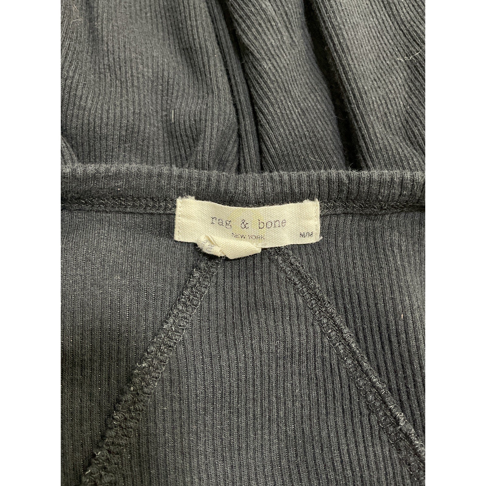 Rag & Bone 'Essential' Black Cotton Rib Long Sleeve Tee Size M