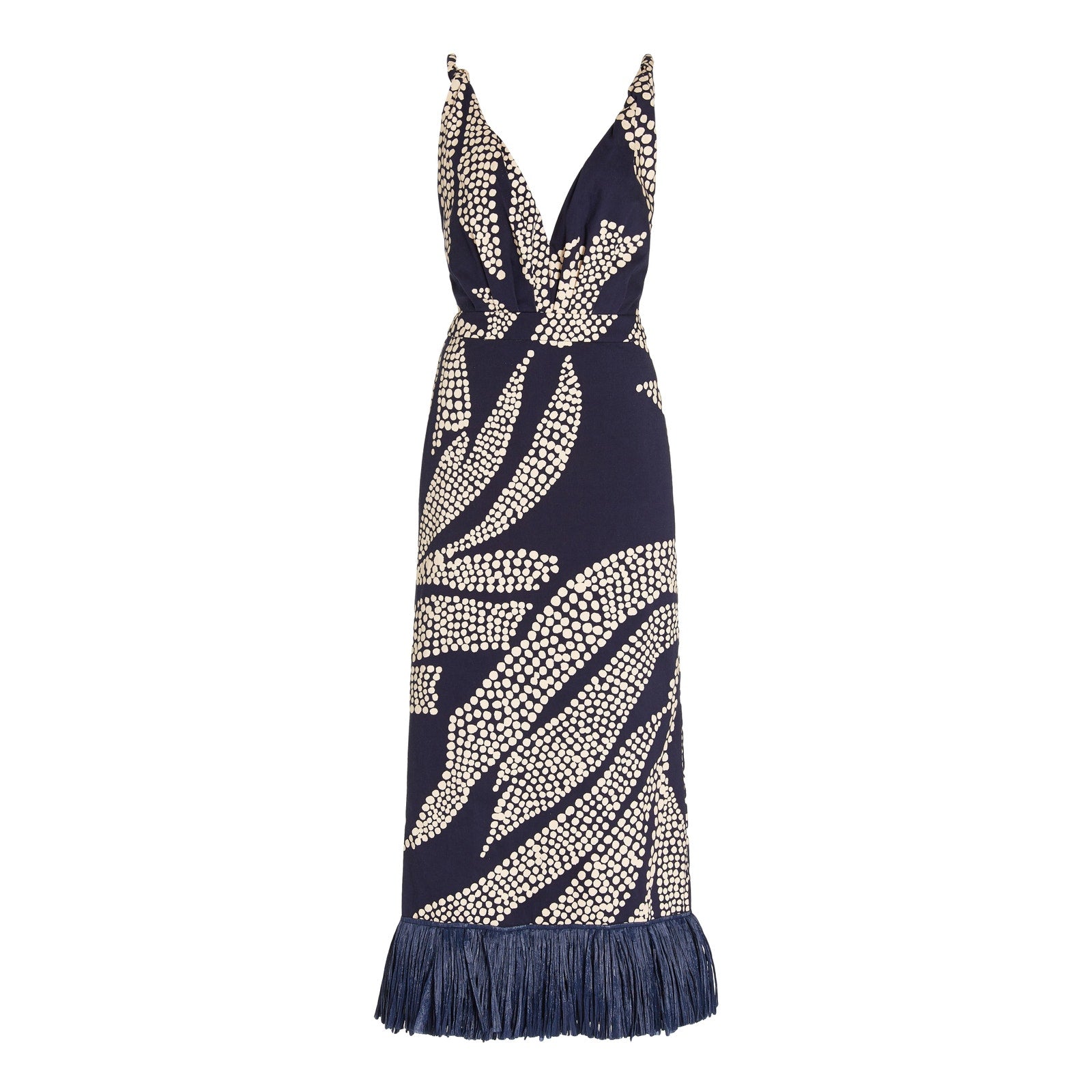 Johanna Ortiz 'Rituals' Navy Fringed Cotton-Blend Size US 10