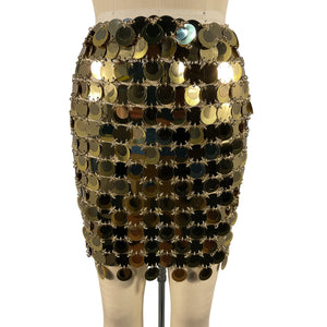 Paco Rabanne Embellished Gold Paillette Mini Skirt Size FR 34 / US 2