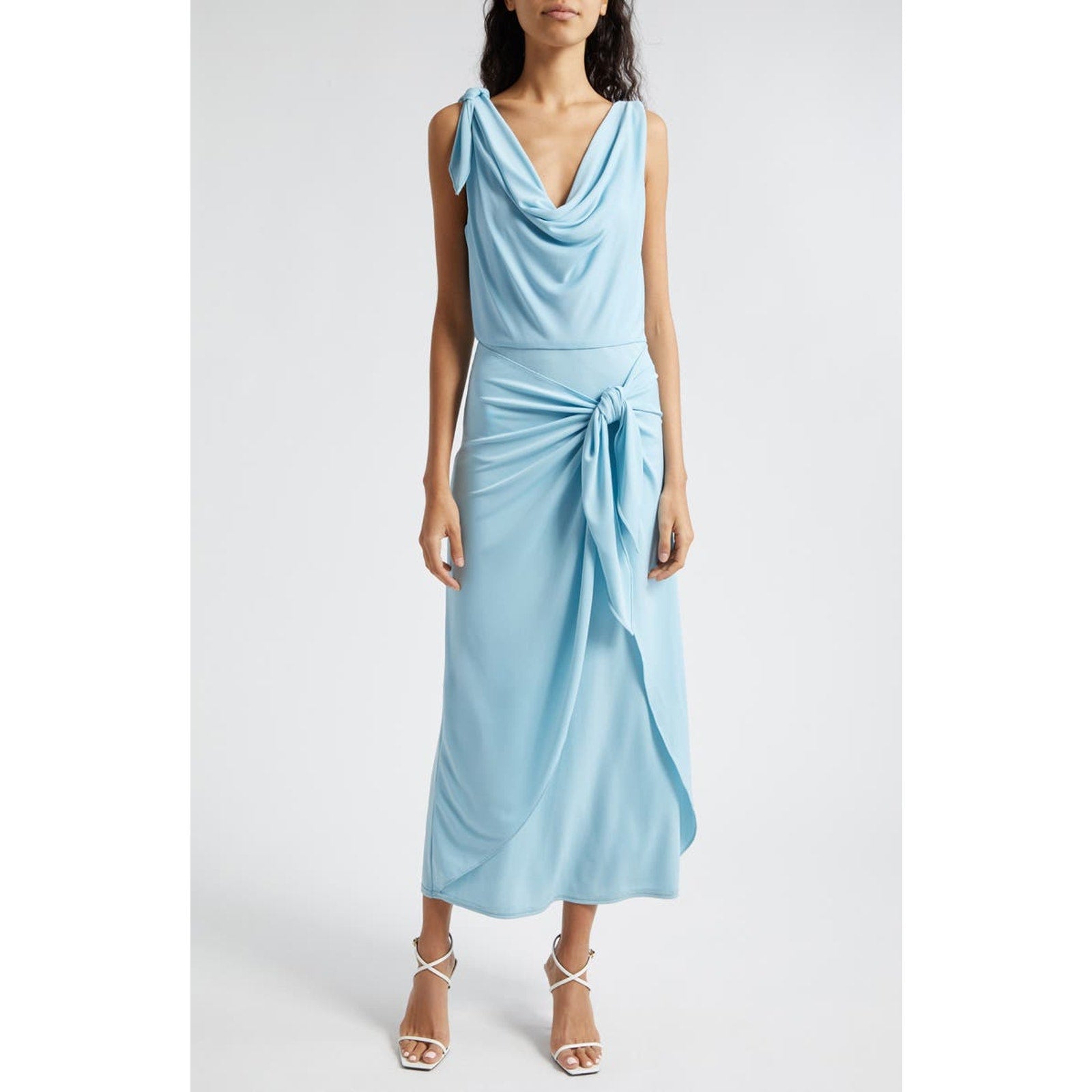 Cinq A Sept 'Odin' Blue Polyester Drape Detail Dress Size 0