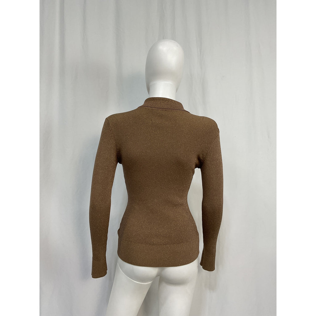 Joostricot Long Sleeve Brown Viscose Polo Sweater Size S