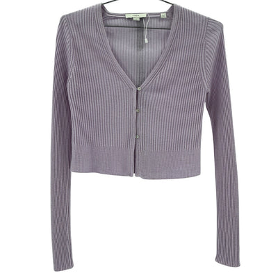 Vince Ribbed Lilac Cropped V Neck Cardigan Size S