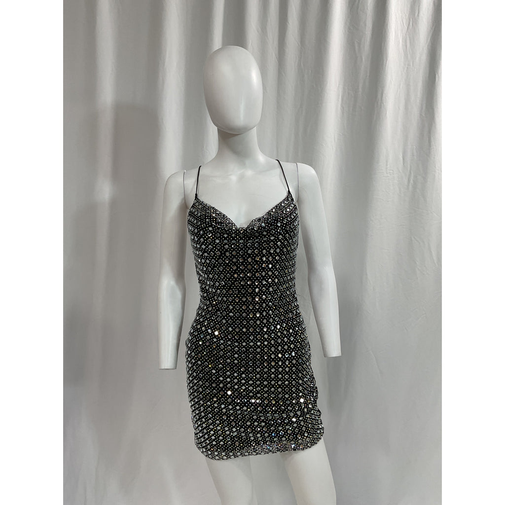 Nookie 'Fame' Silver Crystal Embellished Mini Dress Size S - NWT