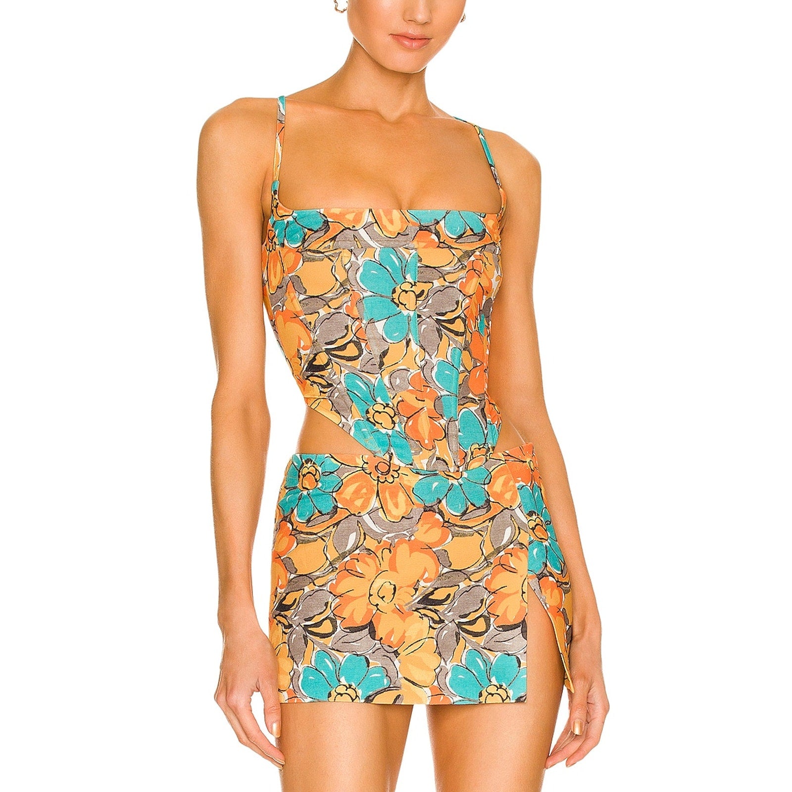 Miaou V Corset Orange Crepe Top Size S