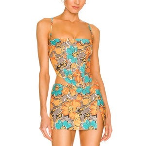 Miaou V Corset Orange Crepe Top Size S