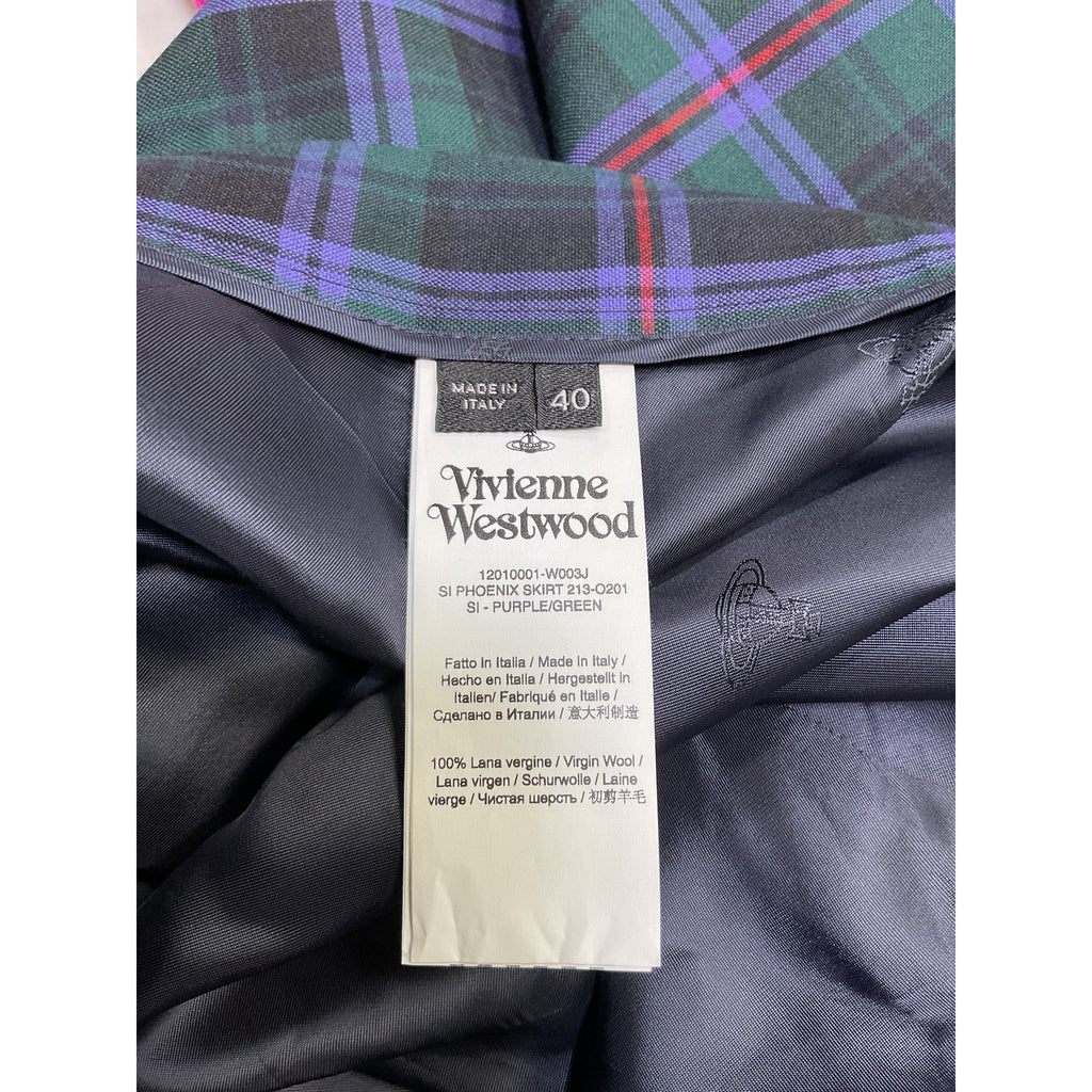 Vivienne Westwood 'Phoenix' Green Wool Tartan-Print Mid-Length Skirt Size 40