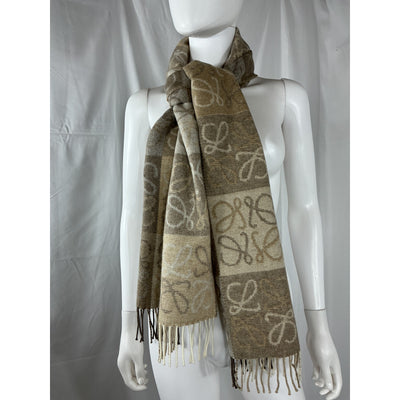 Loewe 'Fringed' Brown Intarsia Wool And Cashmere-Blend Scarve Size OS