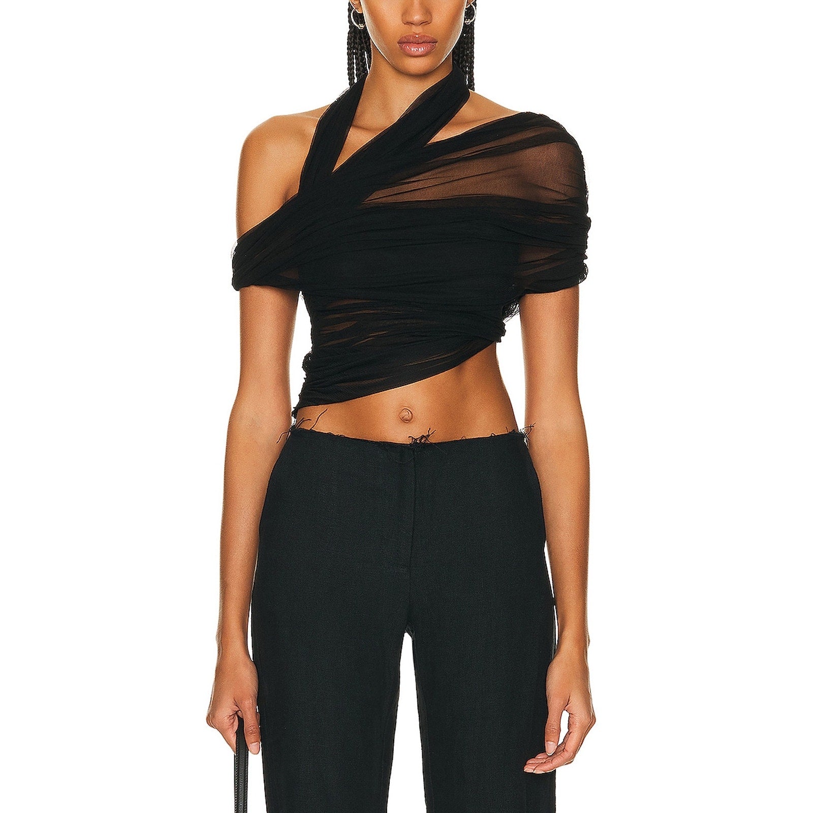 Christopher Esber 'Veiled' Black Off Shoulder Wrap Top Size 2