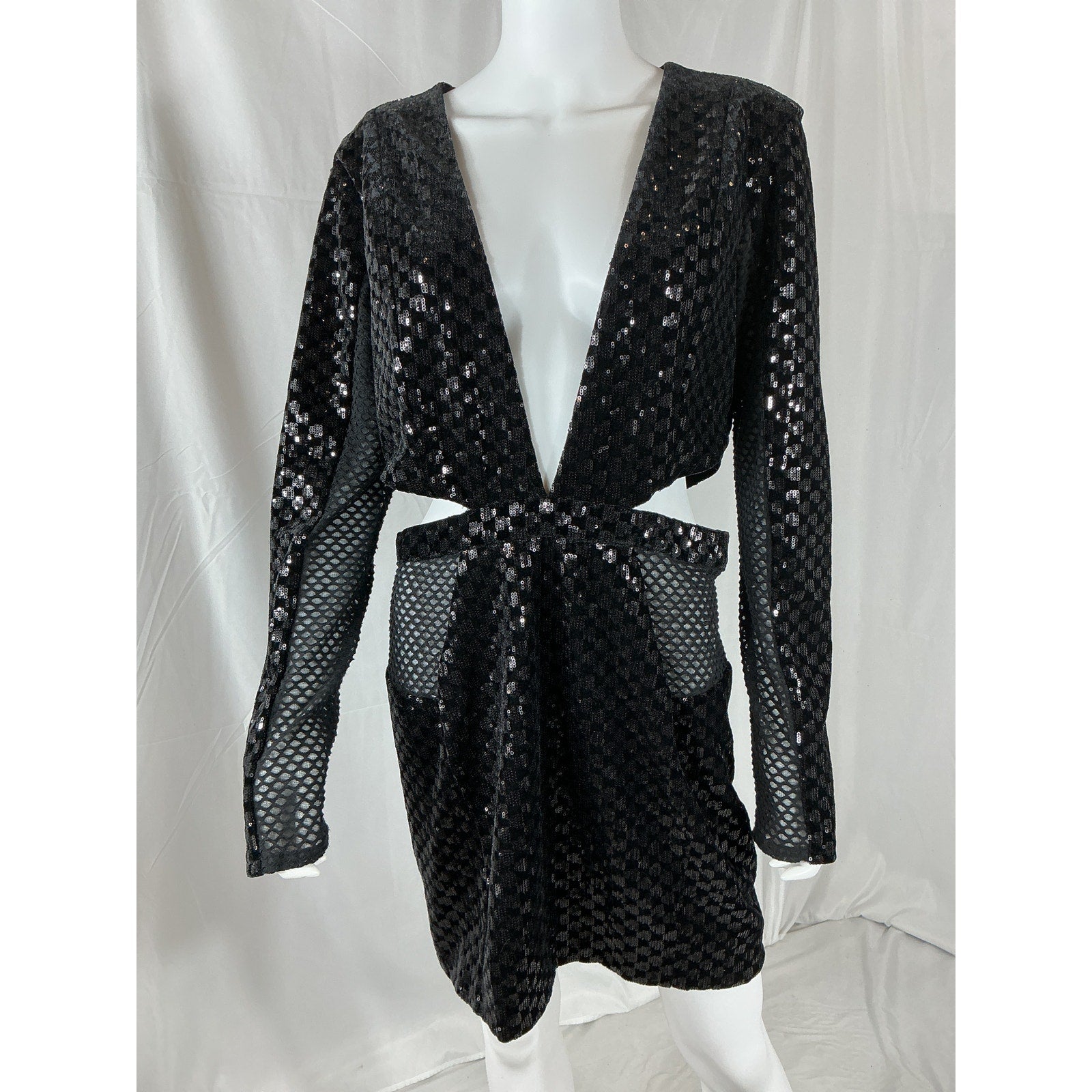 Michael Costello x Revolve 'Elise' Black Poly Mini Dress Size XL