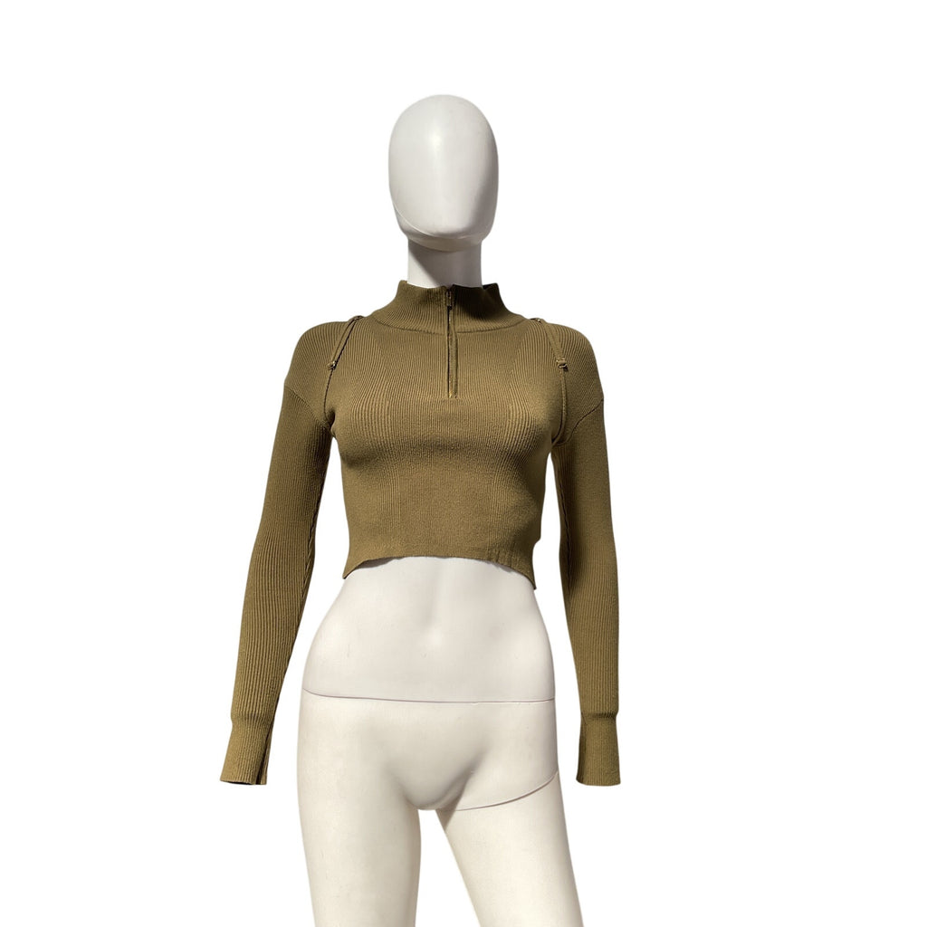 Jacquemus 'Mock' Green Viscose Neck Long Sleeve Crop Top Size 34