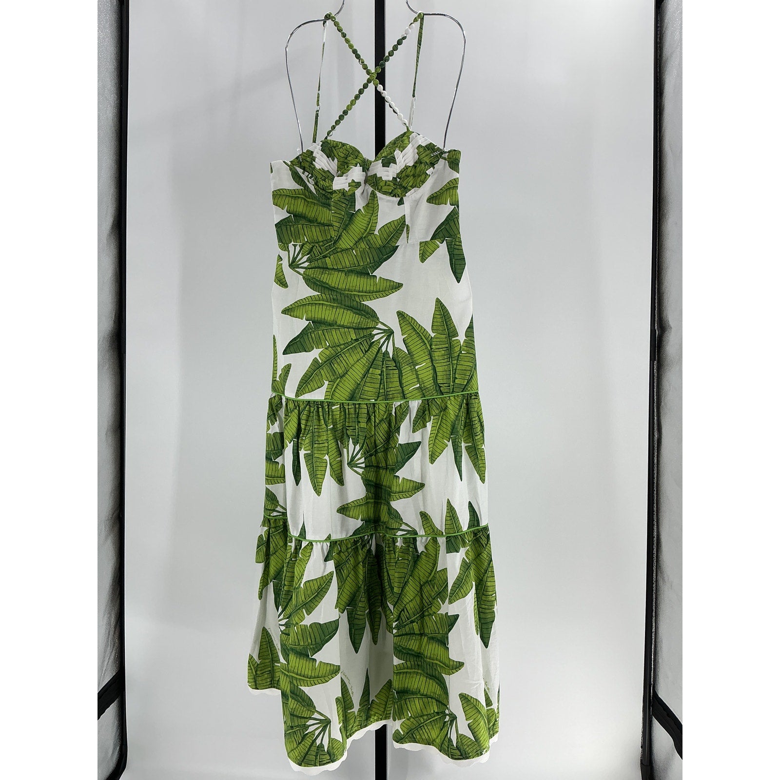Farm Rio 'Tiered' Green Cotton Printed Midi Dress Size S - NWT