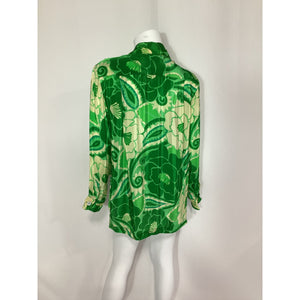 Farm Rio Printed Green Satin Shirt Size S