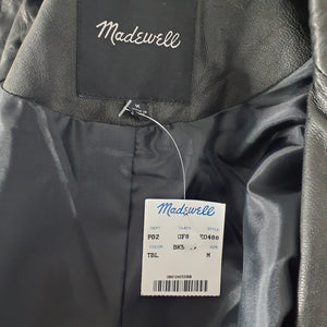 Madewell Washed Leather True Black Motorcycle Jacket Size M NWT