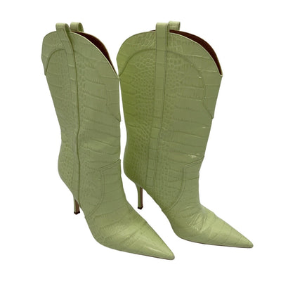 Paris Texas Croc Embossed Green Paloma Mid Calf Boots Size 41 EU / US 11