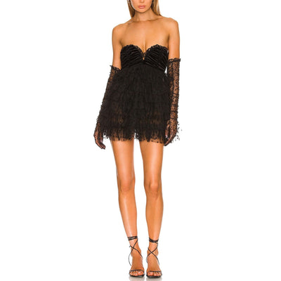 For Love & Lemons Ruffled Black Jourdan Mini Dress Size S
