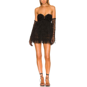 For Love & Lemons Ruffled Black Jourdan Mini Dress Size S