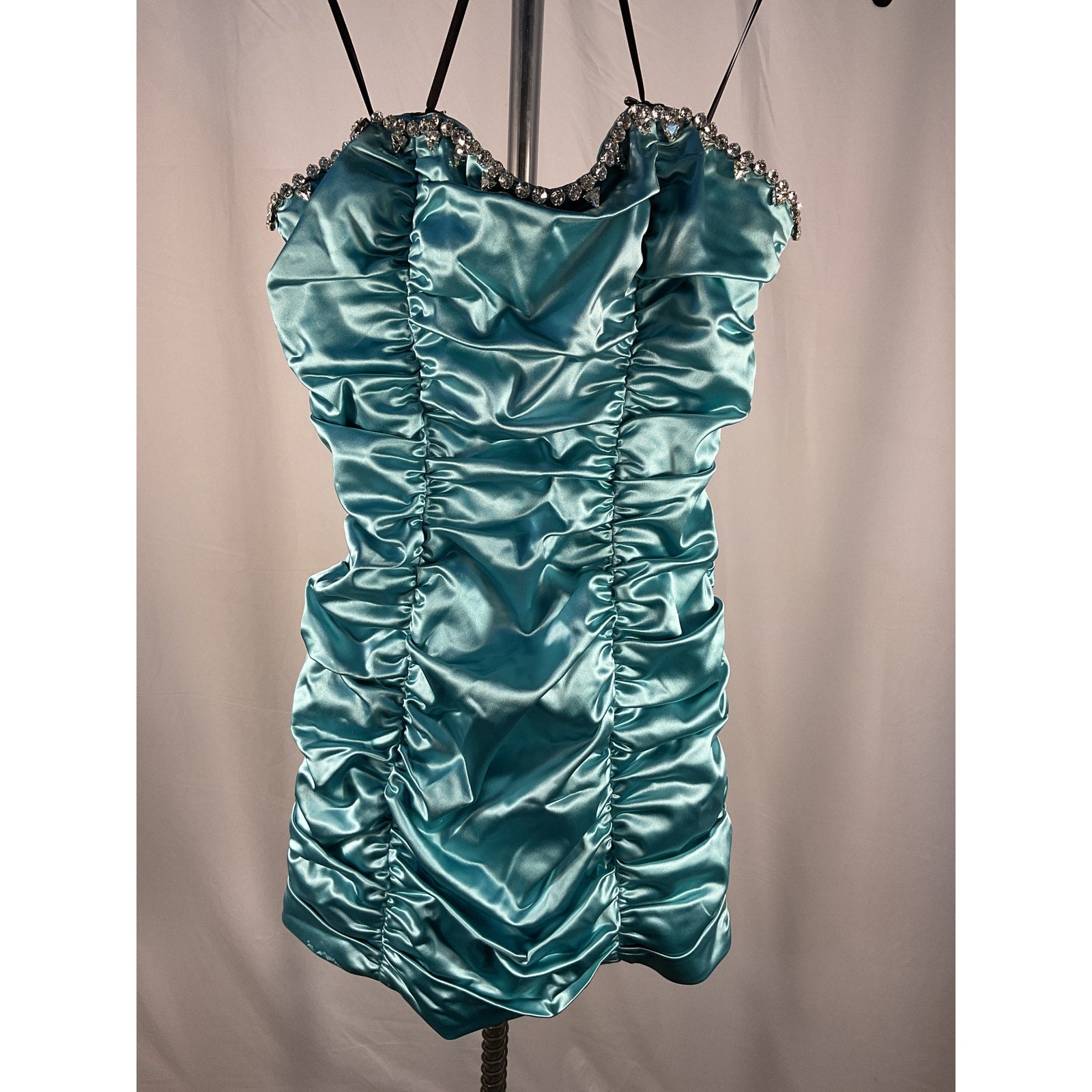 Area Embellished Ruched Blue Acetate Mini Dress Size 6