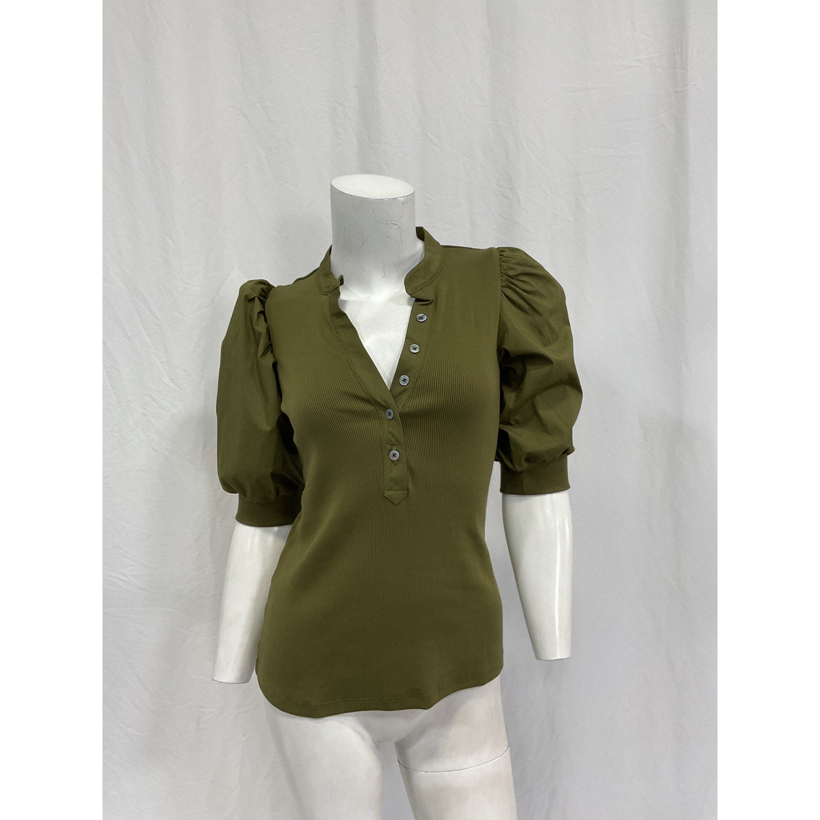 Veronica Beard 'Coralee' Green Cotton Puff-Sleeve Top Size XS