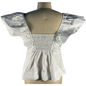 Ganni Chic Bright White Poplin Ruffle Blouse Size 36 FR / US 4 NWT