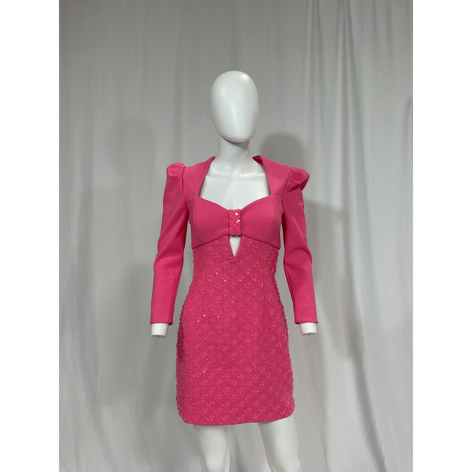 Rebecca Vallance 'Marie' Pink Sequin Detail Long Sleeve Dress Size 4