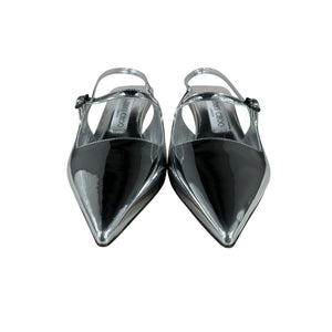 Jimmy Choo 'Didi 45' Silver Leather Metal Leather Slingback Pump Size IT 38.5 / US 8.5