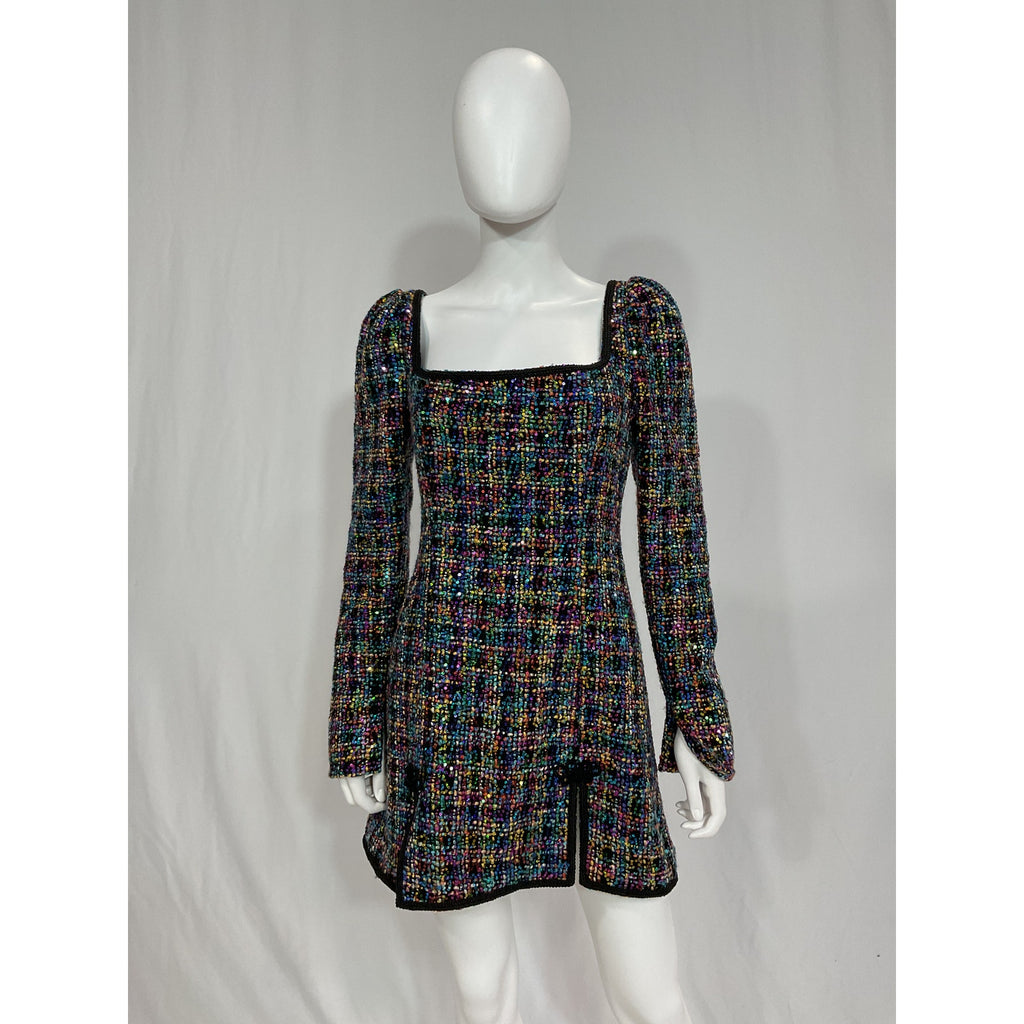 Sau Lee 'Jenna' Black Sequin Tweed Sequin Embellished Minidress Size 6