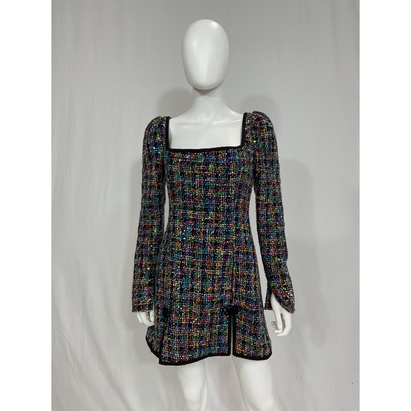 Sau Lee 'Jenna' Black Sequin Tweed Sequin Embellished Minidress Size 6
