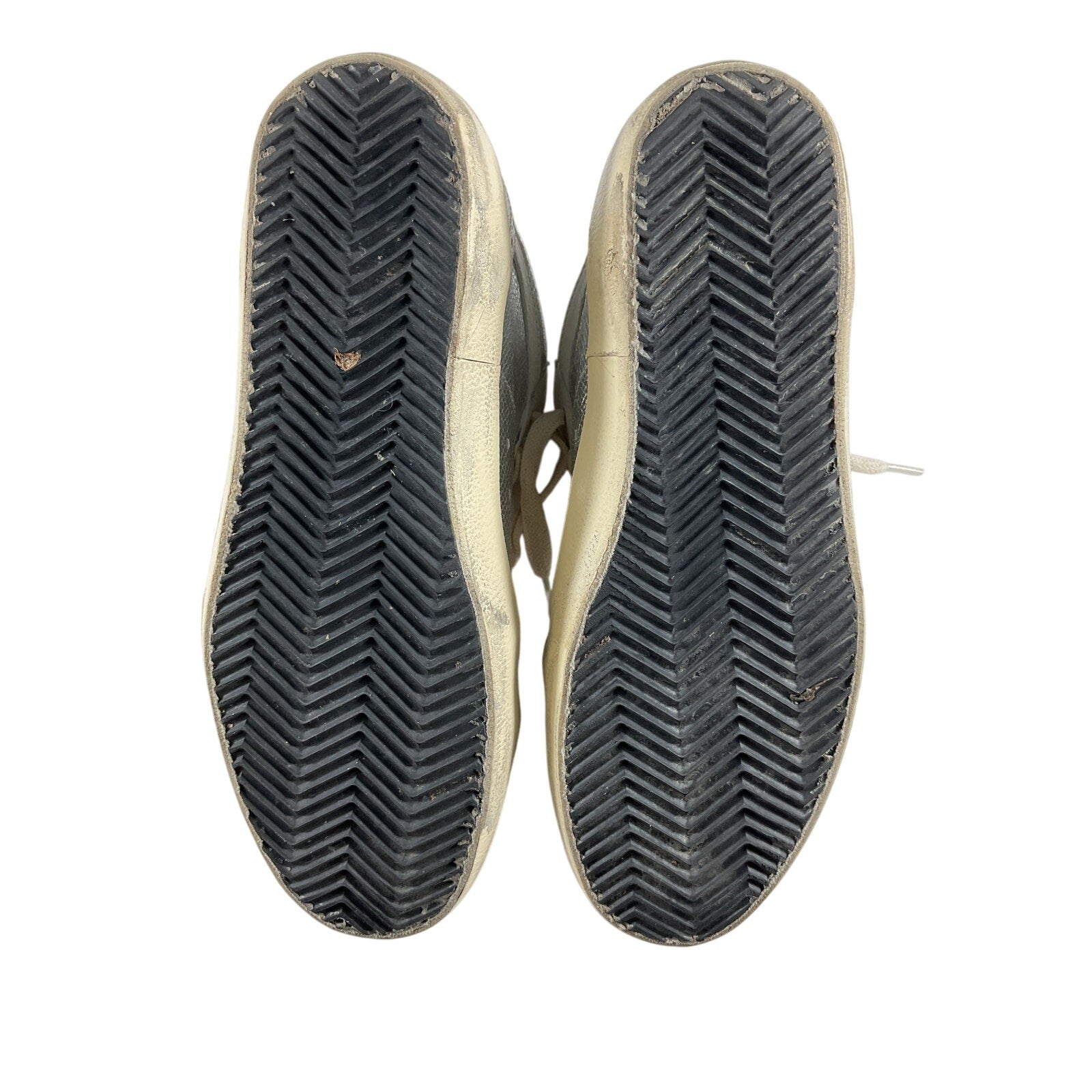 Golden Goose 'Mid Star' Silver Leather Distressed Suede-Trimmed Metallic Snake-Effect Leather Sneakers Size 8